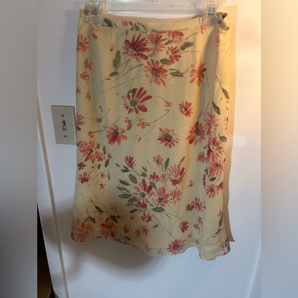 Y2K Yellow chiffon skirt with pink flowers